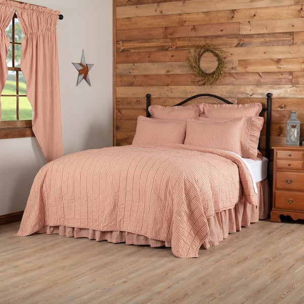 VHC BRANDS Sawyer Mill Red Farmhouse Ticking Stripe Twin Cotton Quilt Coverlet