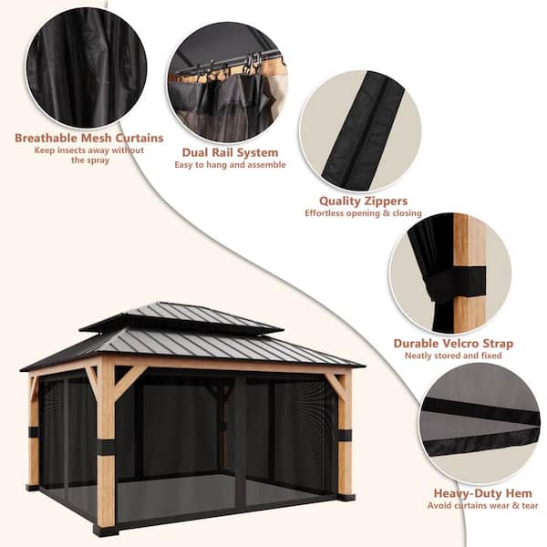 Esunny 13 ft. x 11 ft. Outdoor Patio Cedar Wood Frame Hardtop
