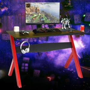 45.5 in. Red Cup and Headphone Holder and Mouse Pad Gaming Desk