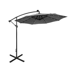 10 ft. Cantilever Hanging Patio Umbrella with Solar LED in Gray
