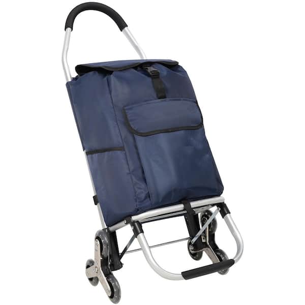 1.41 cu. ft. Metal Foldable Garden Cart with Wheels and Removable Shopping Oxford Waterproof Bag in Dark Blue