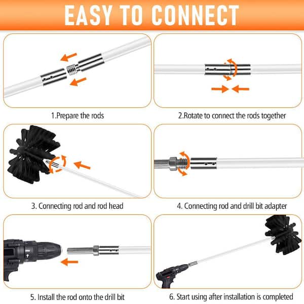 SenQWFa 30 ft. Chimney Sweep Kit w/ 6 in. Brush, 23 Nylon Rods