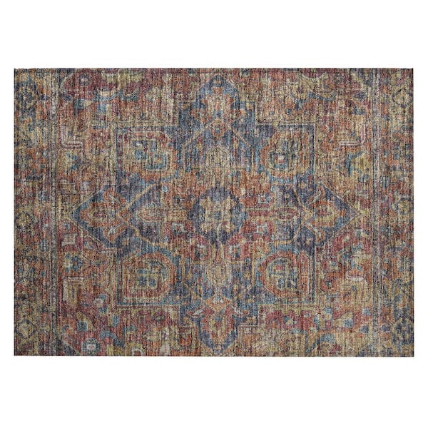 Red Orange and Blue 2 ft. x 3 ft. Woven Oriental Rectangle Indoor/Outdoor Area Rug