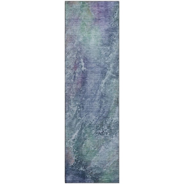 Mayfield Premium Machine Washable Abstract AMF2308 Blue 2 ft. x 7 ft. Runner Rug