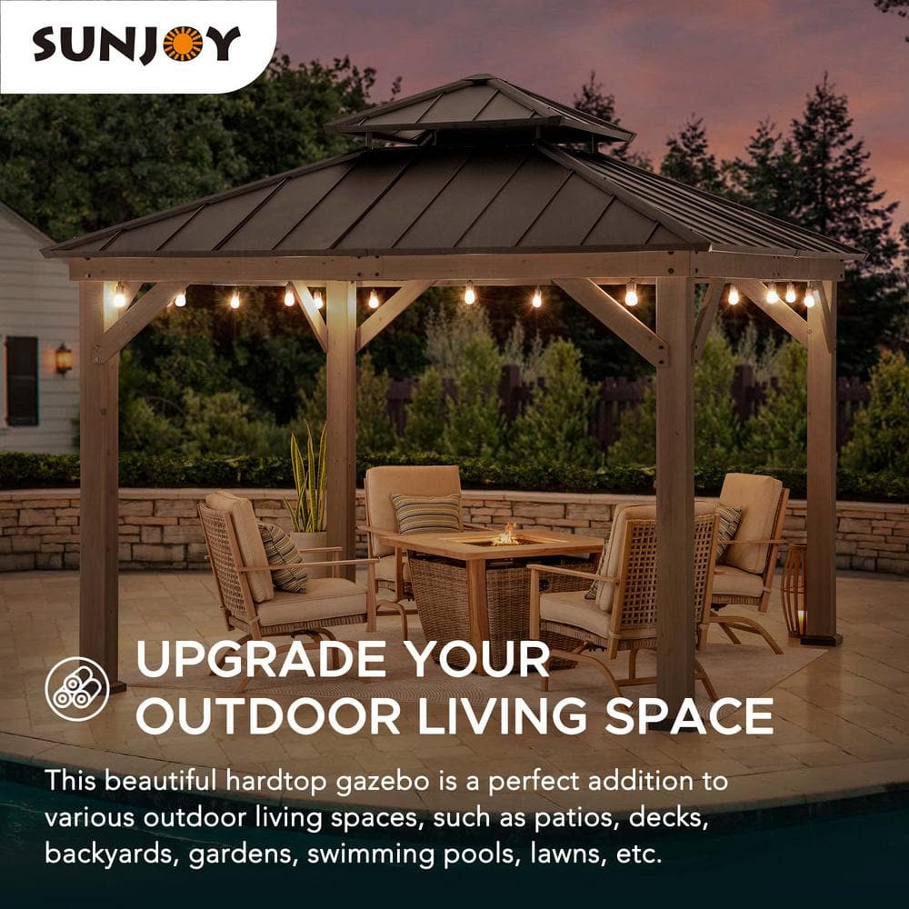 Sunjoy 11' x 11' Cedar Frame Gazebo with Steel Roof