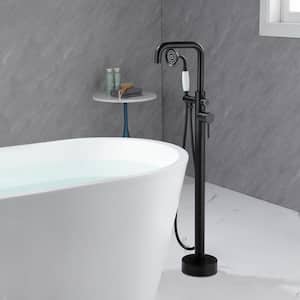 2-Handle Freestanding Tub Faucet with Hand Shower in Matte Black