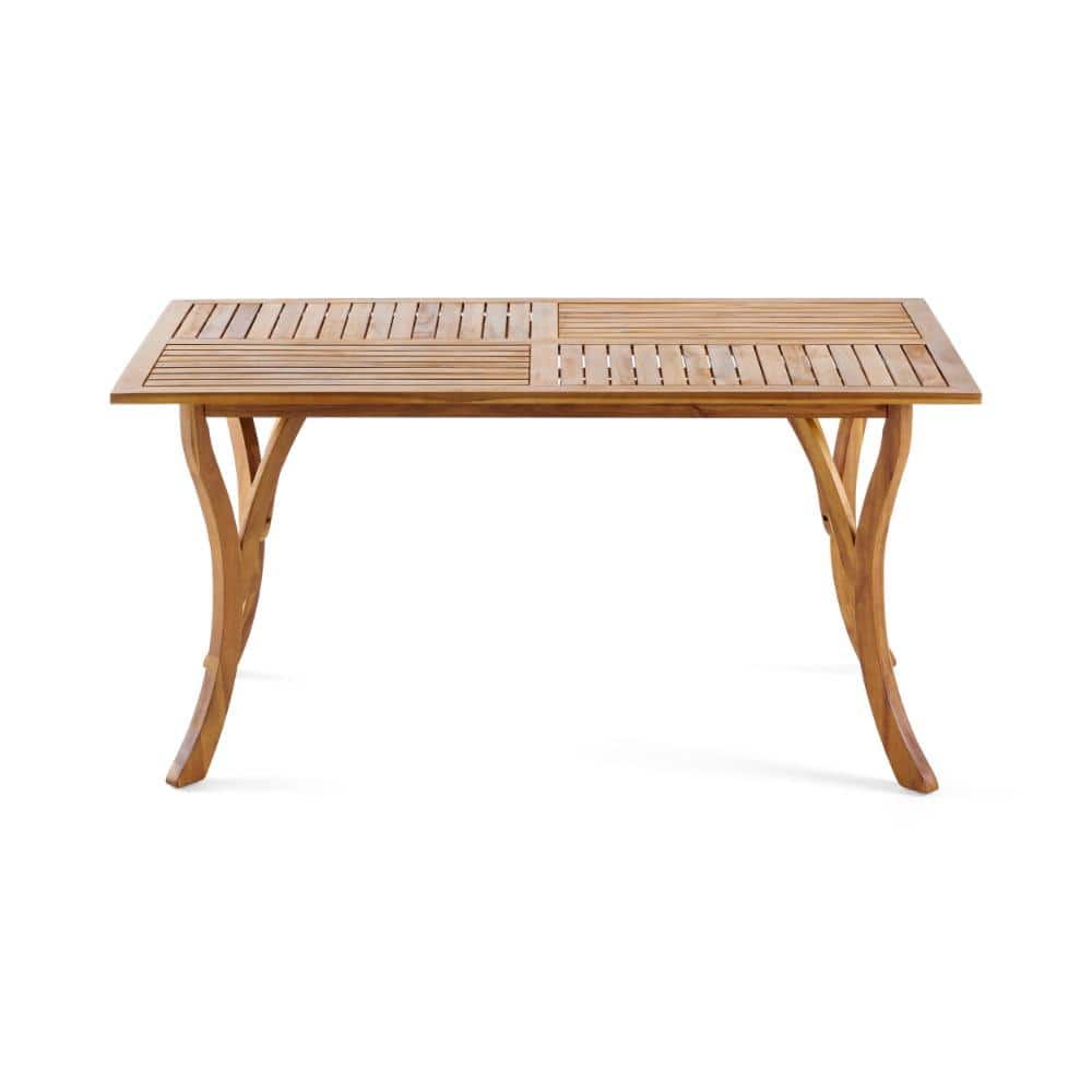 59 Inch Rectangular Teak Finish Solid Wood Outdoor Dining Table for Garden Backyard