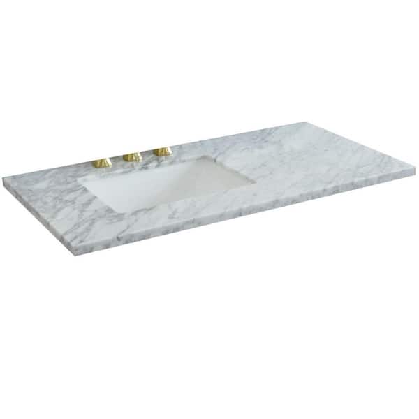 Bellaterra Home 43 in. W x 22 in. D White Carrara Marble Vanity Top with Left Side Rectangular Sink