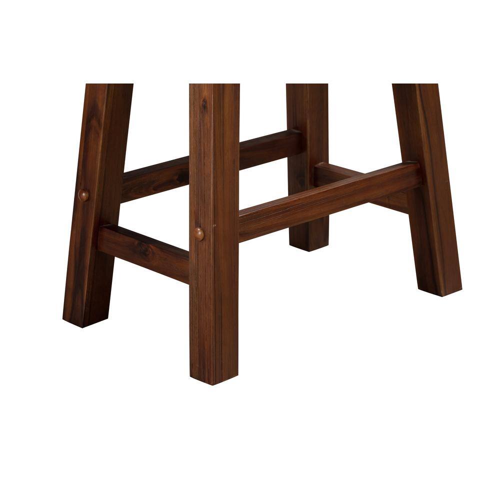 Set of 2 Rustic Chestnut Wire-Brushed Saddle Stools, 18" Height