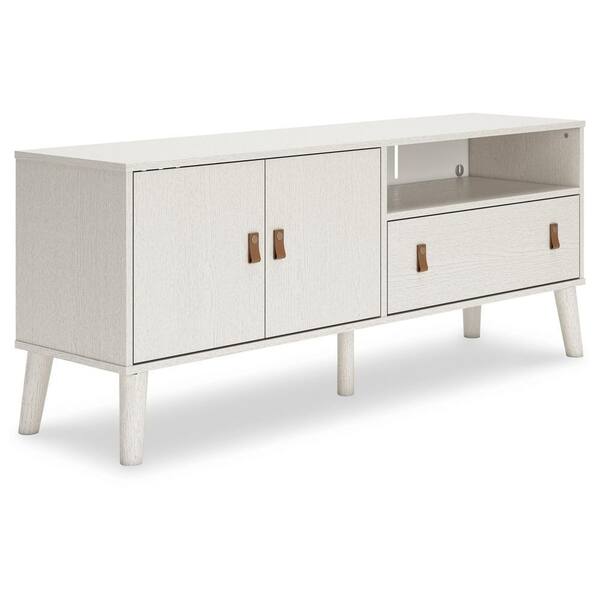 Benjara 59 in. White and Brass Wood TV Stand Fits TVs up to 60 in. with 1 Drawer and 2 Cabinets