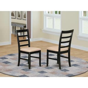 Black Linen Fabric Upholstered Wood Chairs With Cushion, Set of 2