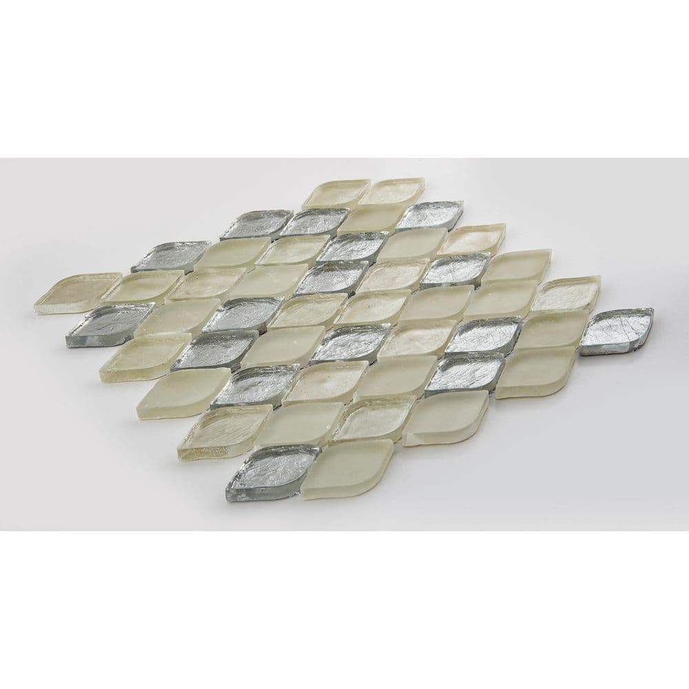 Creme Silver and Off-White Iridescent Glass Mosaic Wall Tile
