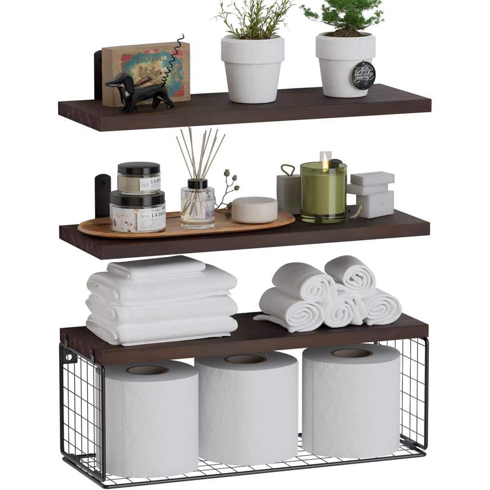 16.5 in. W x 6 in. D x 5.5 in. Rustic Brown Decorative Wall Shelf, Bathroom