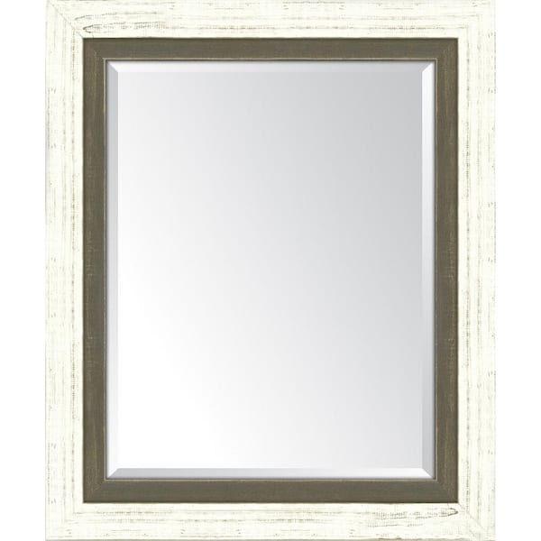 Melissa Van Hise Medium Rectangle French White/Farmhouse Brown Beveled Glass Classic Mirror (30 in. H x 36 in. W)