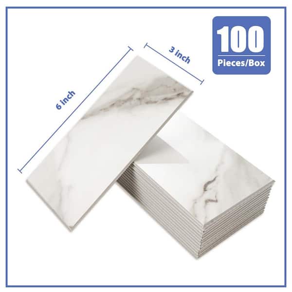 100 Tiles White 5.9 in. x 3 in. x 0.12 in. PVC Peel and Stick Backsplash (12 sq. ft./Case)