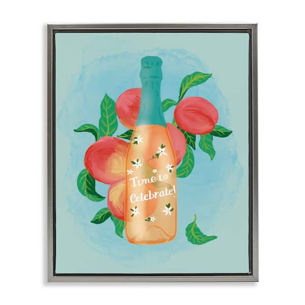 Stupell Industries Champagne with Budding Blooms by Be Ni La Gray Floater Frame Food Graphic Art Print 31 in. x 25 in.
