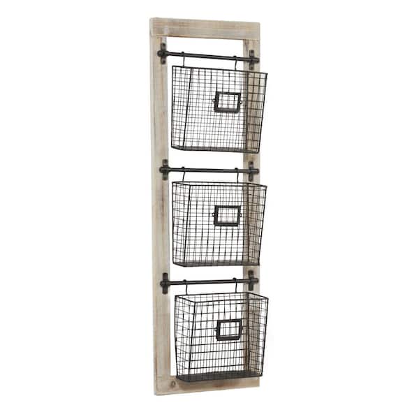 Black Wall Mounted Magazine Rack Holder with Suspended Baskets and Label  Slots