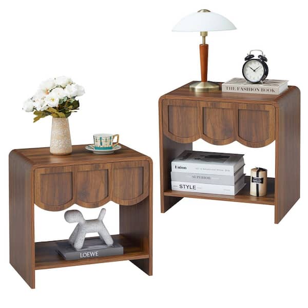 Walnut 1 Drawer 13.78 in. W Set of Nightstand