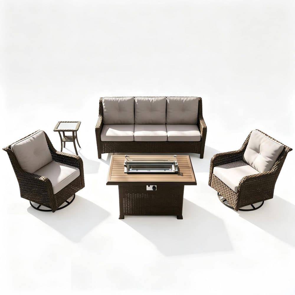 7-Piece  Wicker Patio Conversation Set with Thick Wicker,2 Swivel Chairs,Fire Pit Table and Cushion Khaki for Yard price history on PriceWatchPro