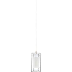 Esprit 1-Light Brushed Nickel Mini Hanging Pendant Clear Glass & Sandblasted Frosted White (Clear Edges) Cylinder Shades