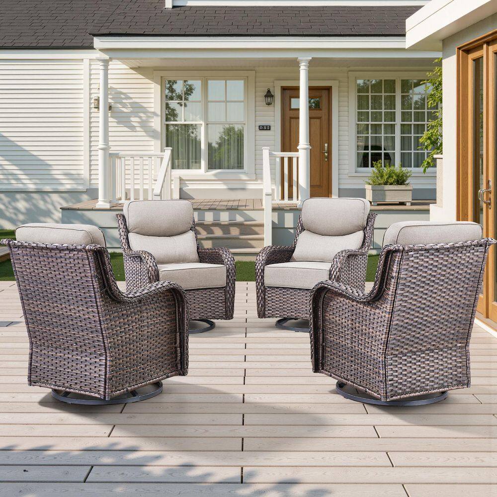 MoonLuxe 4-Piece Brown Swivel Glider Wicker Outdoor Rocking Chair with Beige Olefin 6 In. Thick Cushions price history on PriceWatchPro