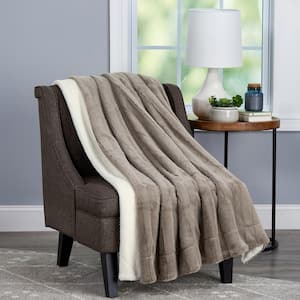 Brown Oversized Faux Fur Light Coffee Jacquard Hypoallergenic Throw Blanket