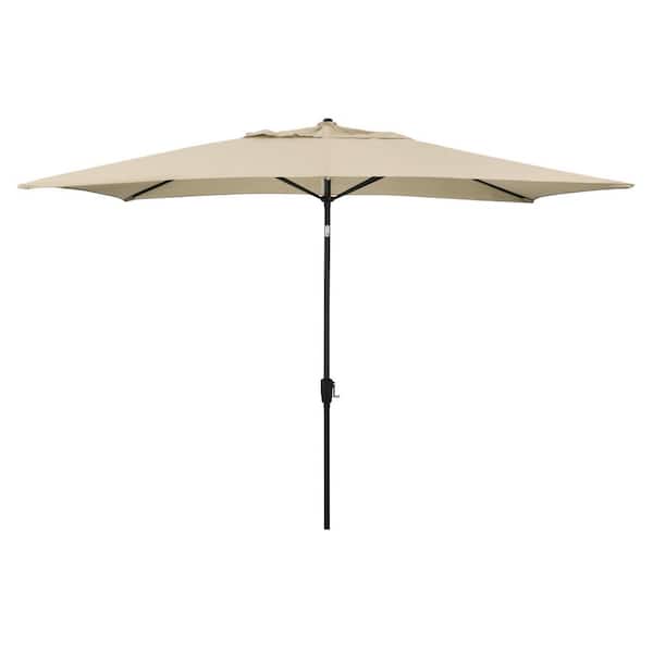 Astella 10 ft. x 6 ft. Steel Market Patio Umbrella with Crank Lift and Push-Button Tilt in Antique Beige Polyester