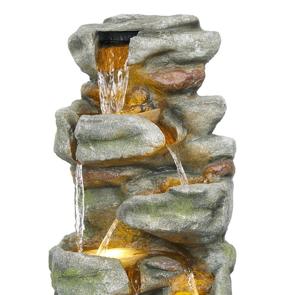 Alpine Corporation 39 in. Tall Multitiered Rock Waterfalls Floor