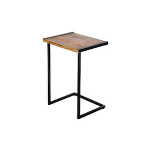 25.5 in. H Brown and Black C Shape Mango Wood Sofa side End Table with Metal Cantilever Base