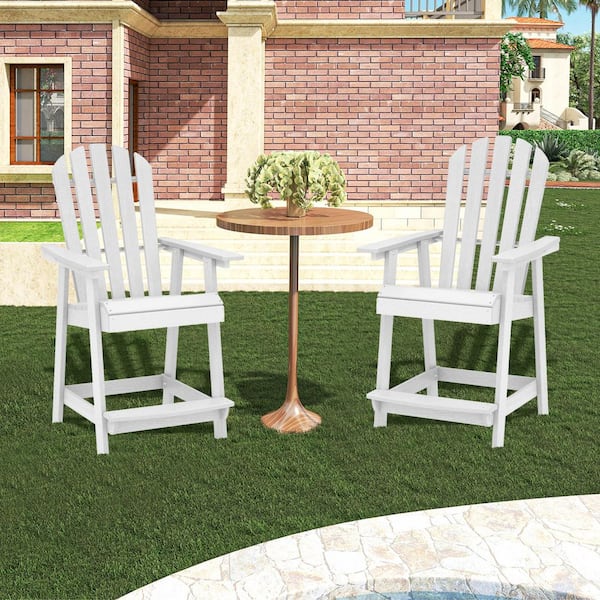 ANGELES HOME Plastic HDPE Outdoor Bar Stool in White with Armrests and Footrests-Weather-Resistant for Patios, Bars, and Cafes