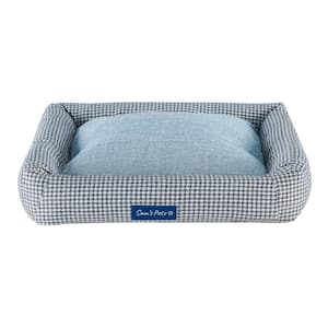 Arlo Medium Blue Plaid Bolster Dog Bed