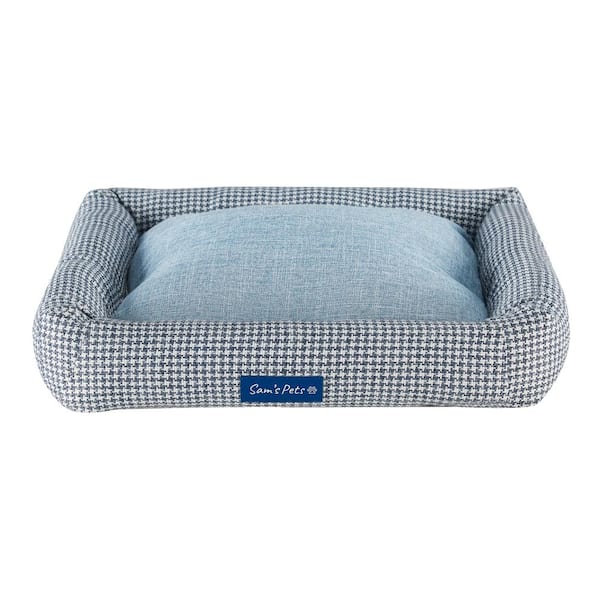 Sam's Pets Arlo Medium Blue Plaid Bolster Dog Bed