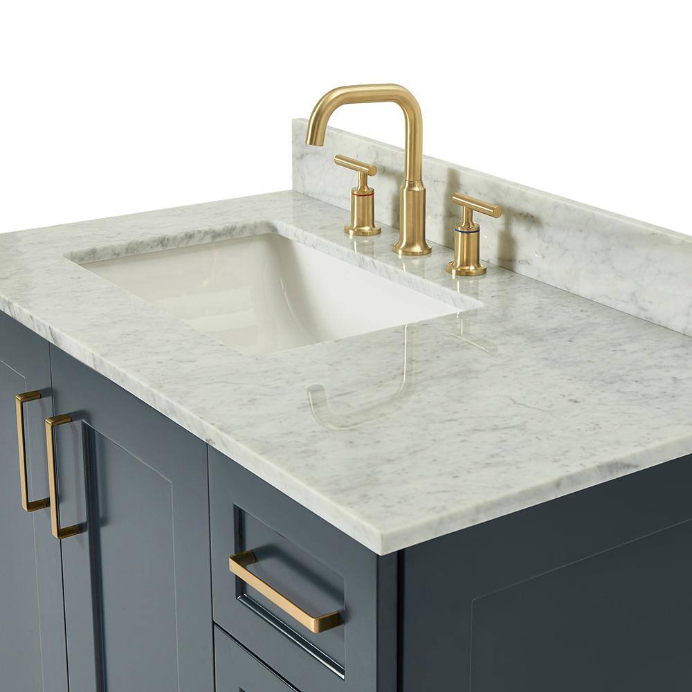 Midnight Blue Freestanding Vanity with Carrara Marble Top