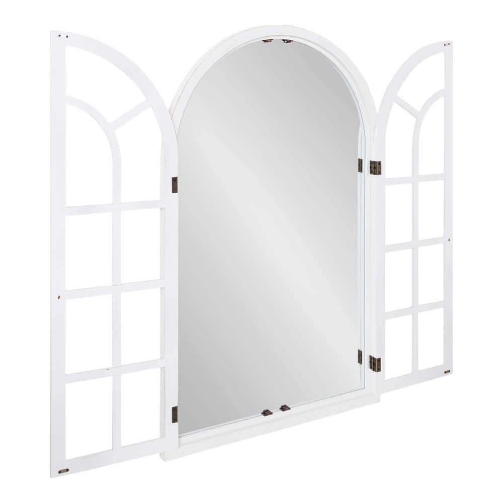Rustic White Wood Windowpane Arch Vanity Mirror