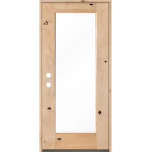 36 in. x 80 in. Rustic Knotty Alder Full-Lite Clear Low-E Unfinished Wood Right-Hand Inswing Exterior Prehung Front Door