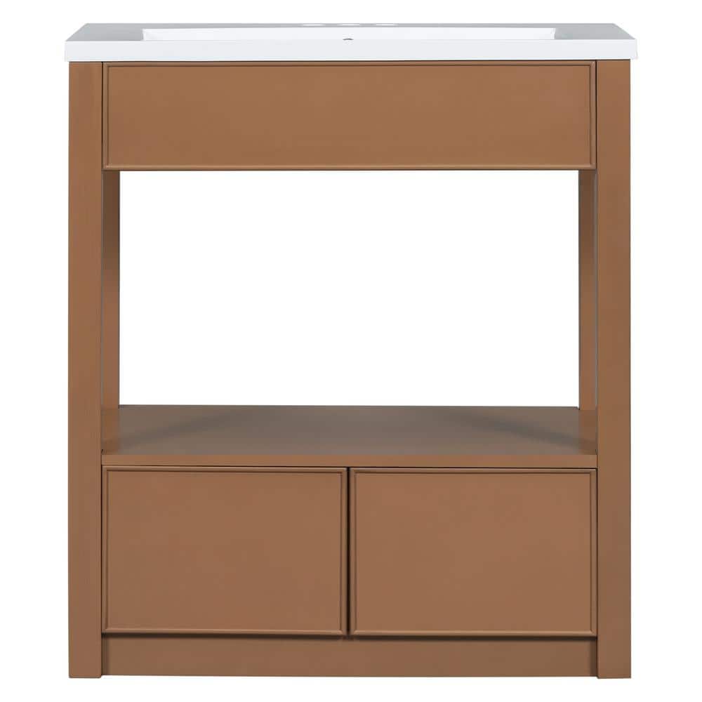 30 in. W x 18 in. D x 34 in. H Freestanding Bath Vanity in Brown with White