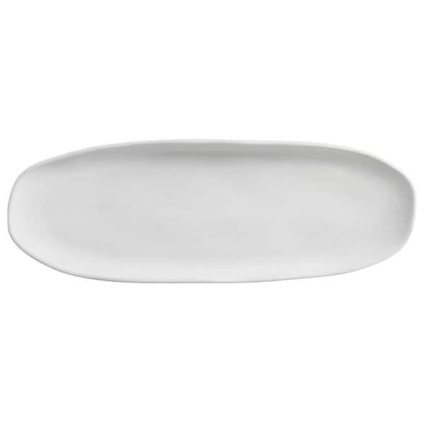 14.17 in. New White Stoneware Shallow Oval Platter Large Organic (Set of 4)