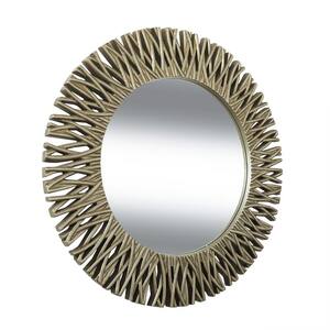 40 in. W x 40 in. H Glam Round Framed Antique Silver Decorative Mirror with Hand Applied Gold Leaf