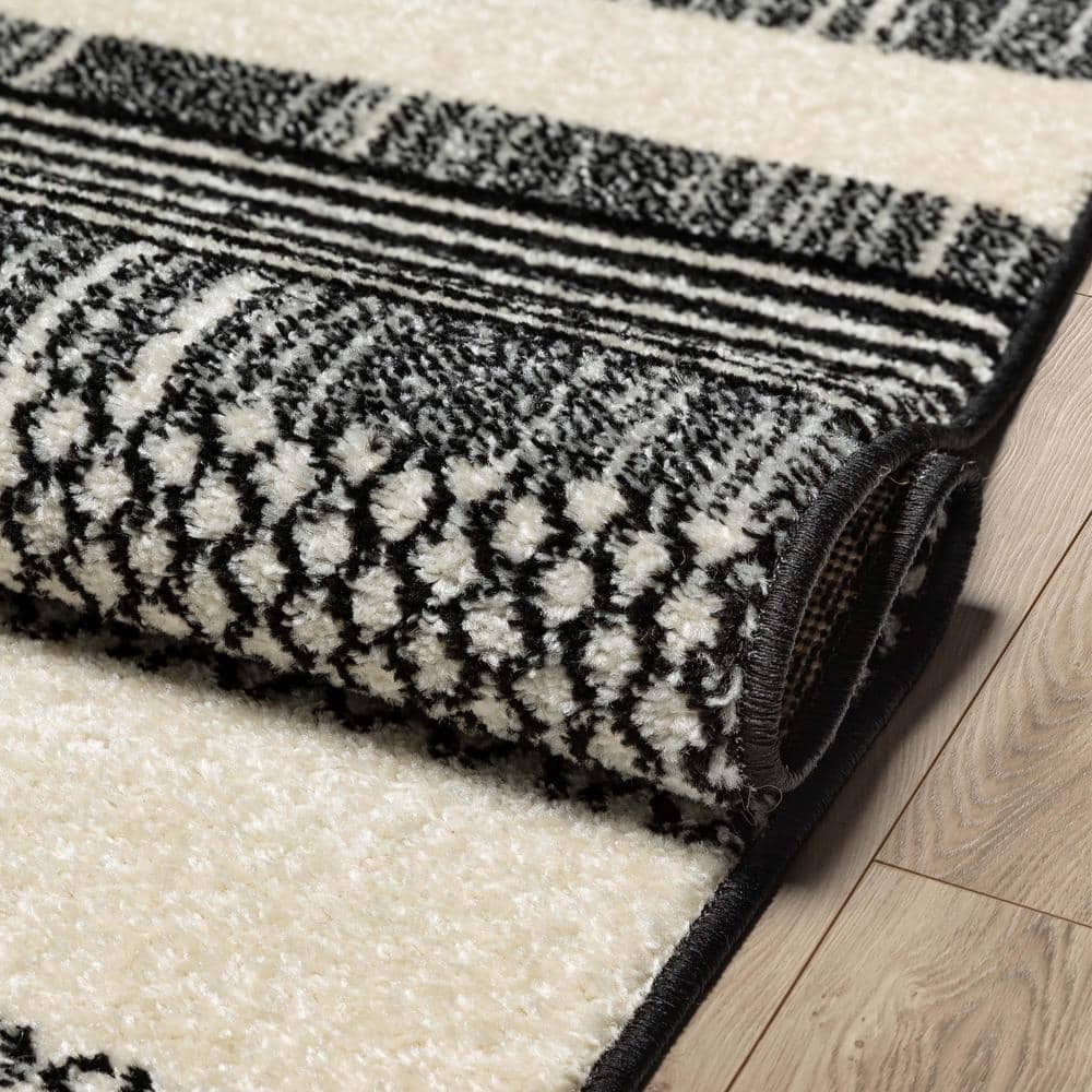 Athena Modern Moroccan Geometric Black and Dark Grey Area Rug