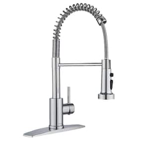 Single Spring Handle Kitchen Faucet with Pull Down Sprayer Kitchen Sink Faucet with Deck Plate in Chrome