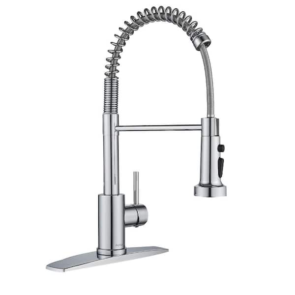 FORIOUS Single Spring Handle Kitchen Faucet with Pull Down Sprayer ...