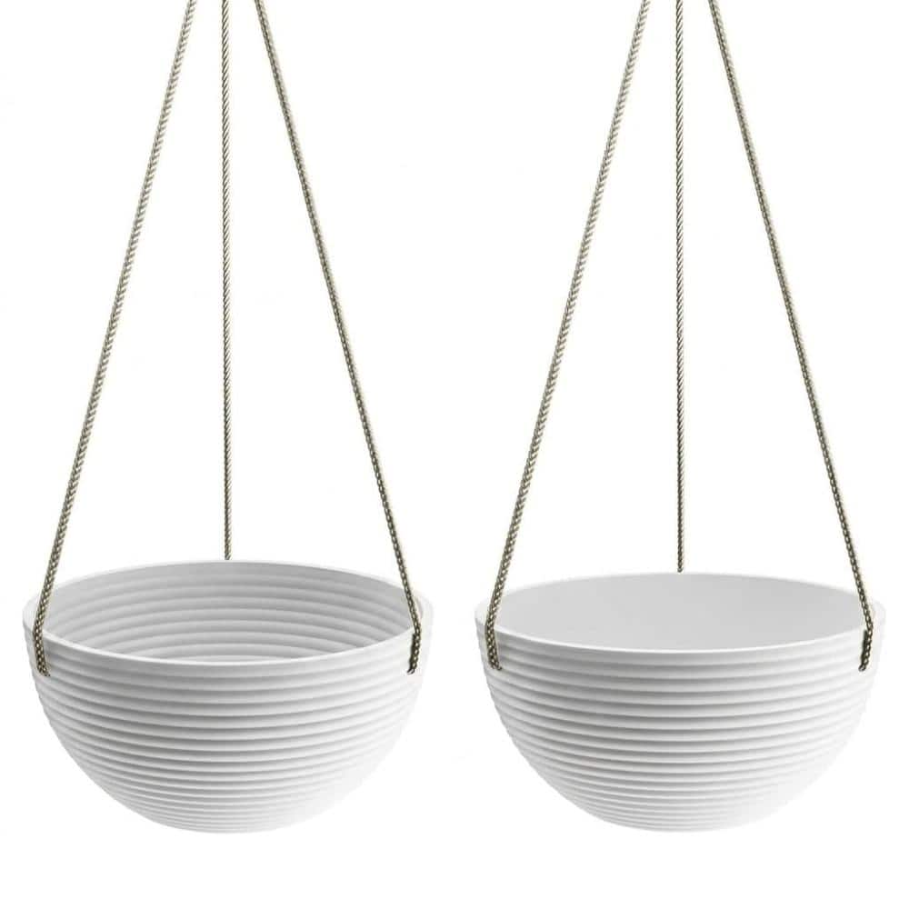 "2 Pack 10"" White Line Pattern Hanging Planters Indoor Outdoor" price history on PriceWatchPro