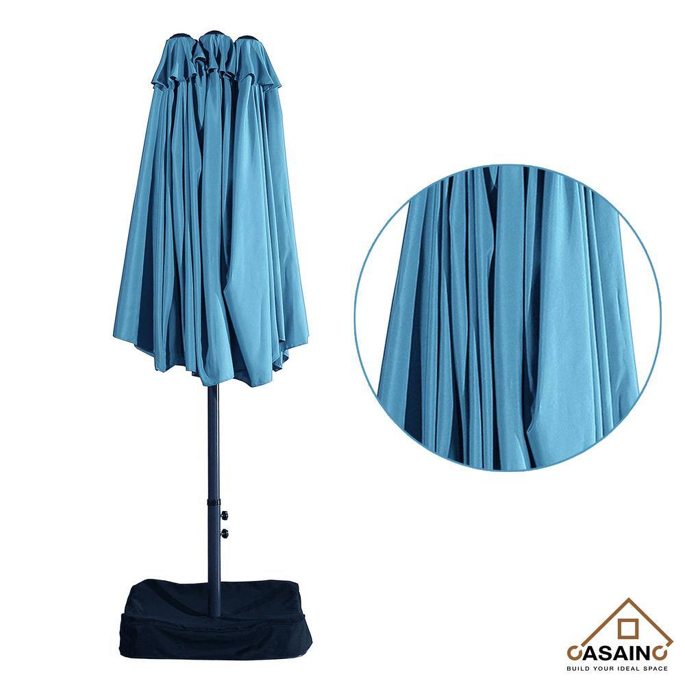 Turquoise Steel Double-Sided Market Umbrella with Stand, 15ft