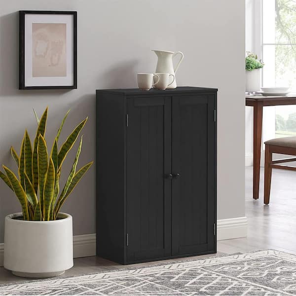 Black Modern Wood Accent Storage Cabinet with 2-Doors Freestanding Floor  Cabinet with Adjustable Shelf