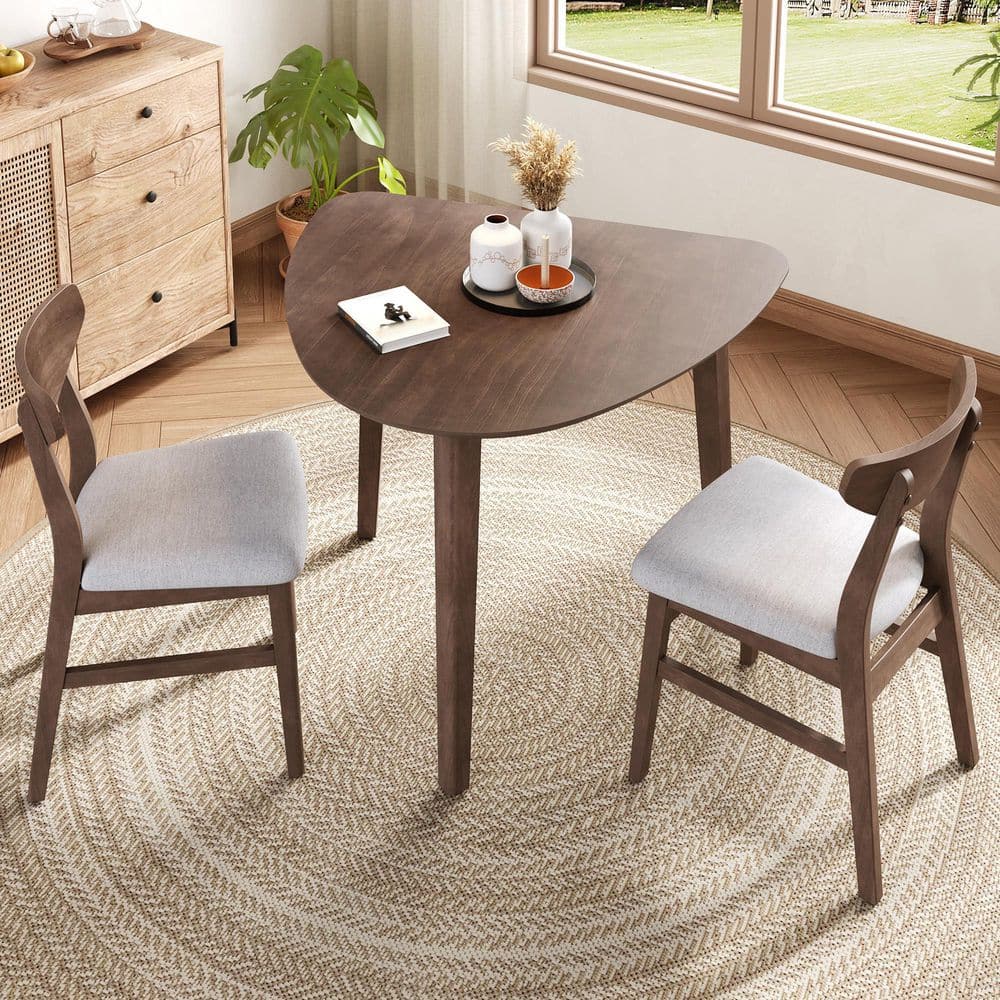 Noble House Isaac 3-Piece Brown Wood Top Triangle Dining Set with ...