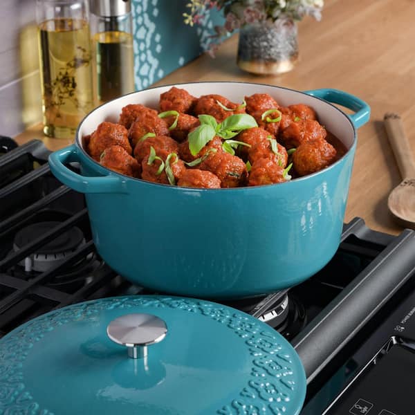 Spice BY TIA MOWRY Savory Saffron 6 qt. Enameled Cast Iron Dutch Oven with  Lid in Teal 985118376M - The Home Depot