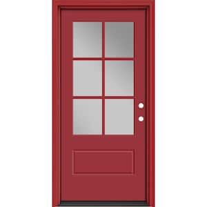 Performance Door System 36 in. x 80 in. VG 6-Lite Left-Hand Inswing Clear Red Smooth Fiberglass Prehung Front Door