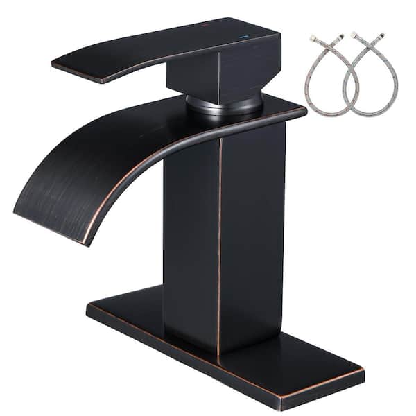 GAGALIFE Single-Handle Waterfall Spout Deck Mount Single-Hole Bathroom Vessel Sink Faucet in Oil Rubbed Bronze