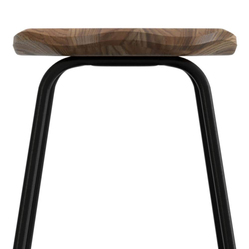 Rustic Farmhouse Black Metal & Wood Saddle Counter Stool