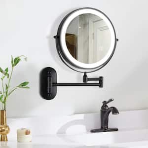 8.5 in. W x 8.5 in. H LED Wall Mount Bathroom Makeup Mirror with 3 Colors Adjustable Light, 1X/10X Magnification-Black
